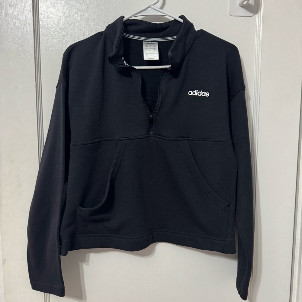 Adidas Originals 'Cropped HALFZIP' Women’s Size Medium Sweatshirt in Black